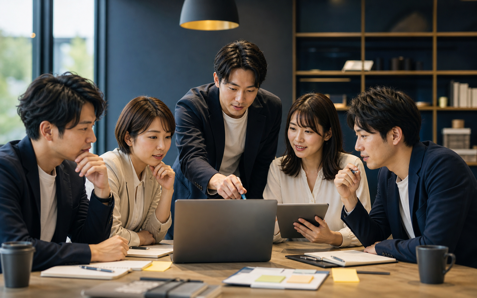 30代の社員がAIを使って新規事業アイデアを形にしているイメージ