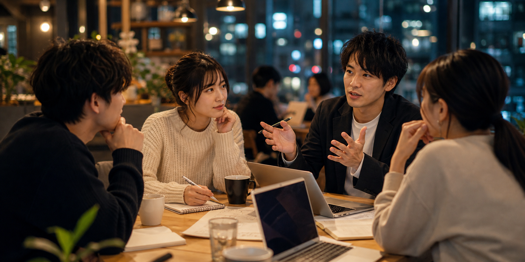 社員がAIを使って事業アイデアを検討する様子